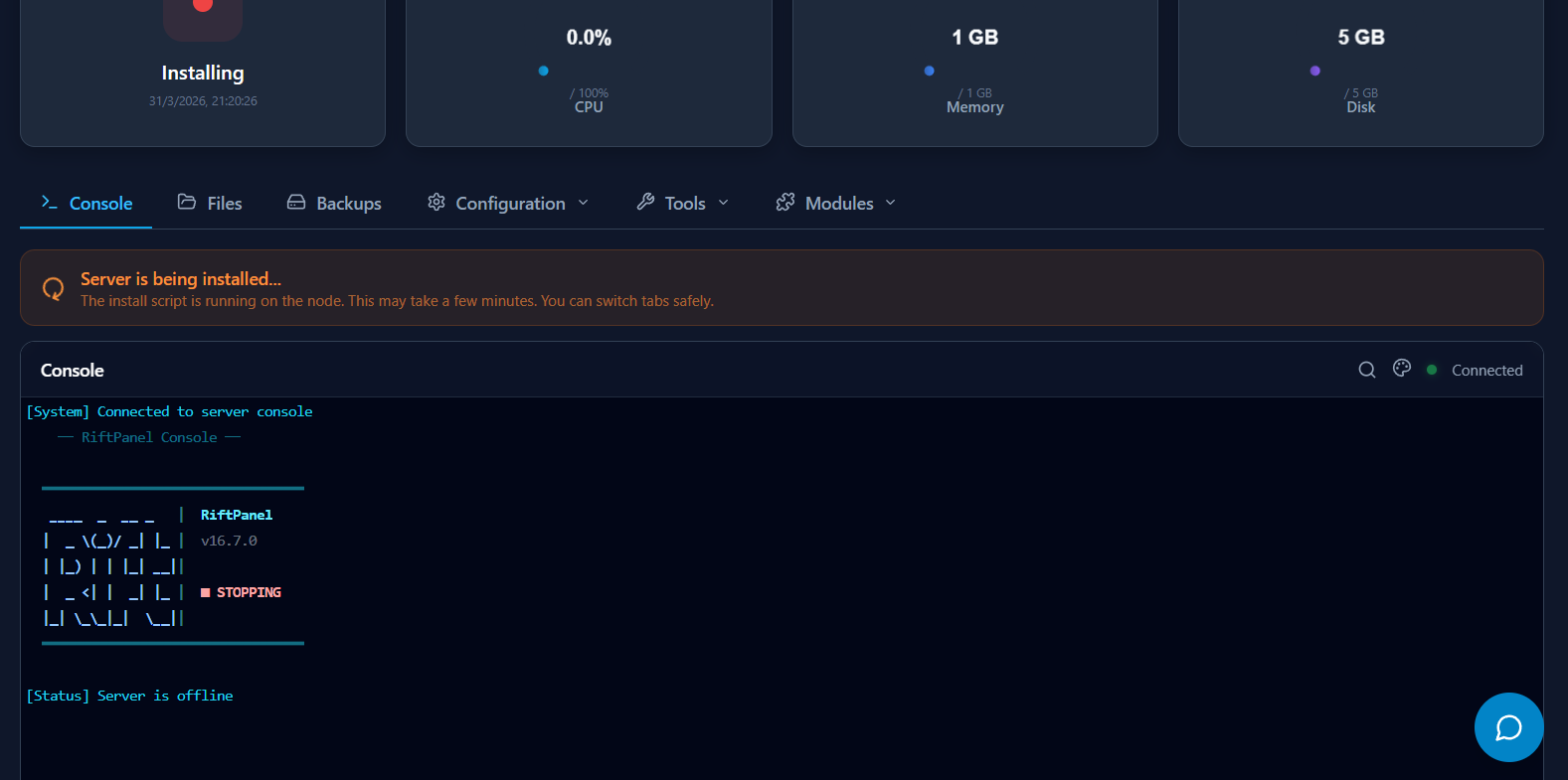 RiftPanel Server Console
